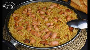 Como hacer FIDEUA CON SALCHICHAS, fácil, rápida y con mucho sabor. Recetas para niños
