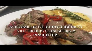 Solomillo de cerdo ibérico salteado con setas y pimientos ( modo rápido)