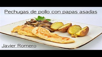 Pechugas con papas asadas y setas - pollo con setas - pollo con patatas - pollo con guarnicion
