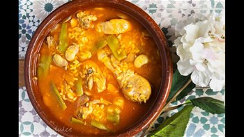 Arroz caldoso de pollo ?? y conejo ?? receta valenciana