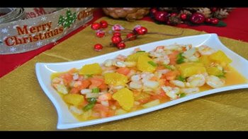 SALPICON DE CIGALAS Y GAMBAS A LA NARANJA