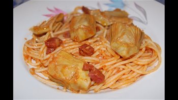 Spaguettis con alcachofas, al estilo de Mariaje